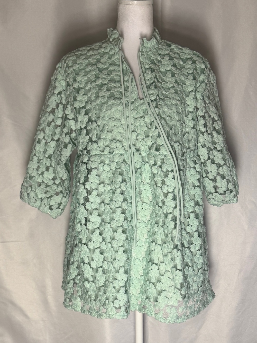 Marc New York Mint Textured Floral Peplum Blouse Women’s XS